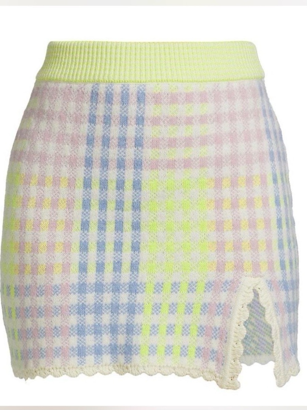 LoveShackFancy Pastel Plaid Mini Skirt in Pink, Blue & Lime